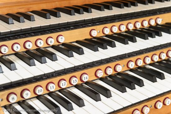 Photo of the Libby Gardner Concert Hall organ keyboard